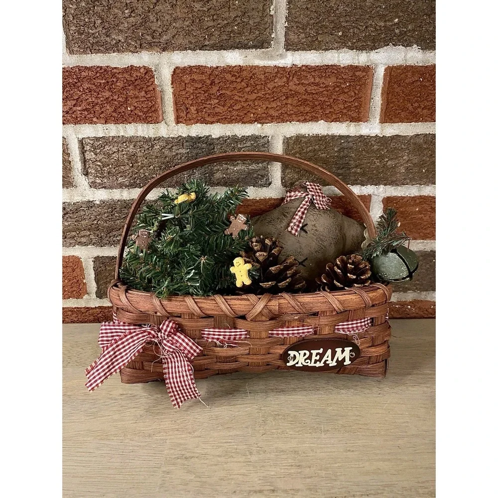 Primitive Hanging Basket Door Woven Rustic Cottage‎ Core Farmhouse Christmas